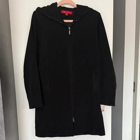 Anne Klein Black Hooded Rain Jacket - Water Proof Parks Coat - Picture 2 of 4